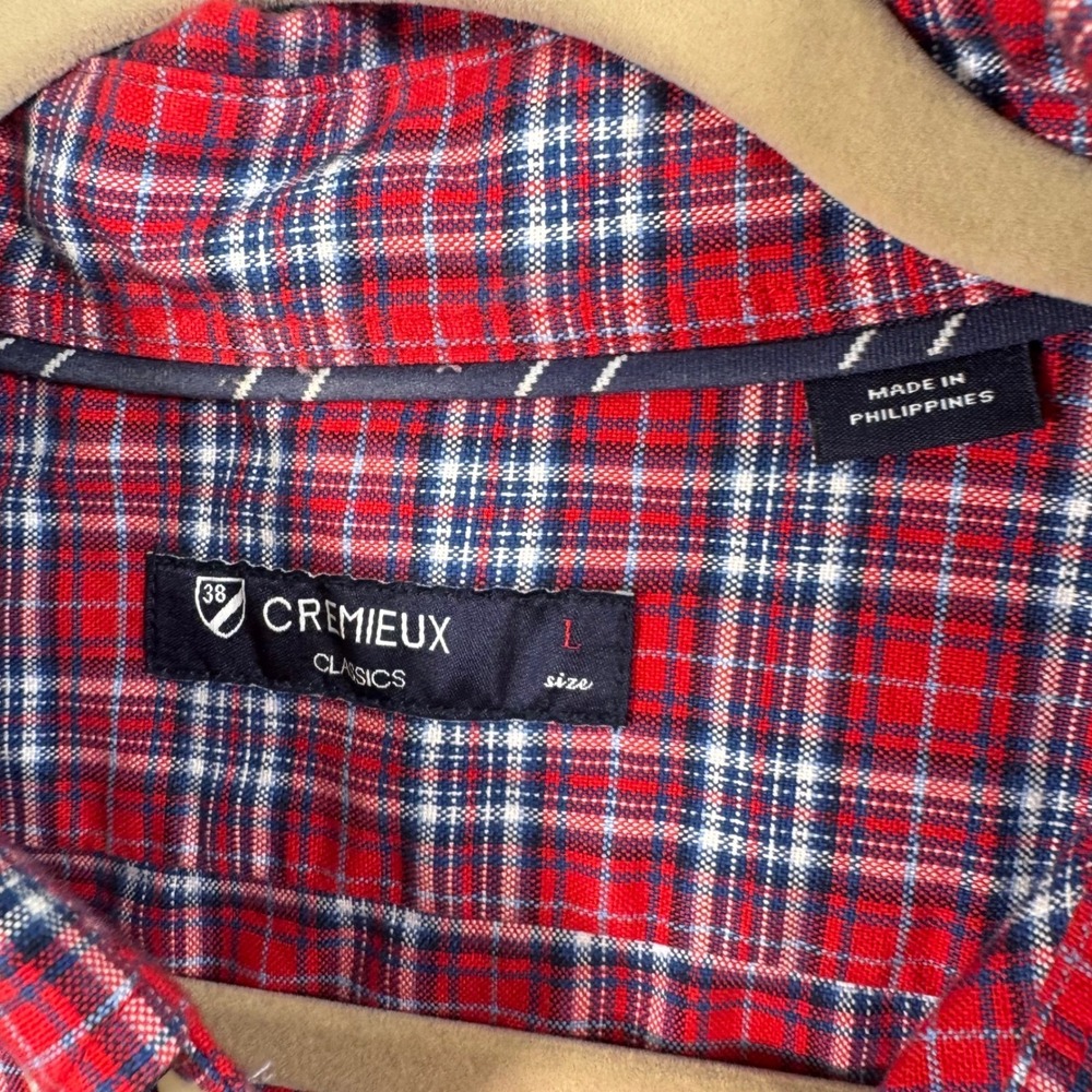 Cremieux Mens L Red Blue Plaid Button Down Shirt Long Sleeve Cotton - Picture 4 of 8